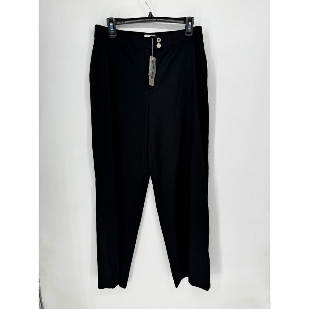 Chico's Kaitlyn RG Pants Women Size 2 (12) Black New Cotton Blend Straight Leg
